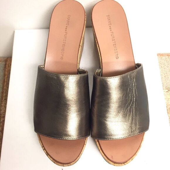 Dvf Mule Wedge Metallic Slide Shoes Leather 7 - Picture 3 of 8